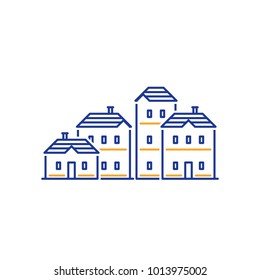 Real estate, residential district, apartment building, neighborhood concept, group of houses line icons