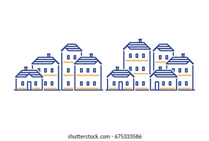 Real estate, residential district, apartment building, neighborhood concept, group of houses line icons