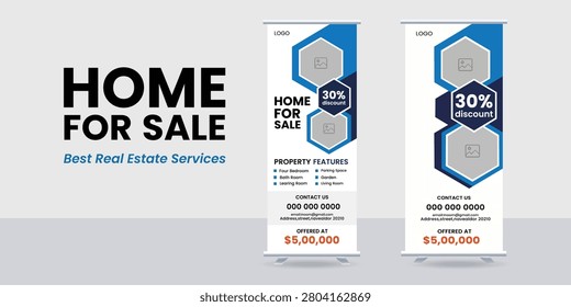 Real Estate Roll Up Banner Template With Property Promotion Layout Home Sale Advertising Design Modern Corporate Marketing Standee Collection Editable Vector Presentation For Housing Business