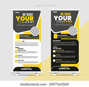 Real estate rollup banner template and flat icons for a report and brochure design,
