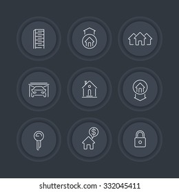 Real estate, round dark line icons, vector illustration