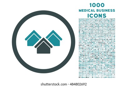 Real Estate rounded vector bicolor icon with 1000 medical business icons. Set style is flat pictograms, soft blue colors, white background.