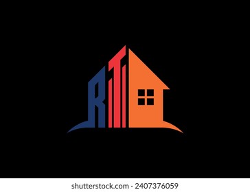 Real Estate RT Logo Design On Creative Vector monogram Logo template.Building Shape RT Logo