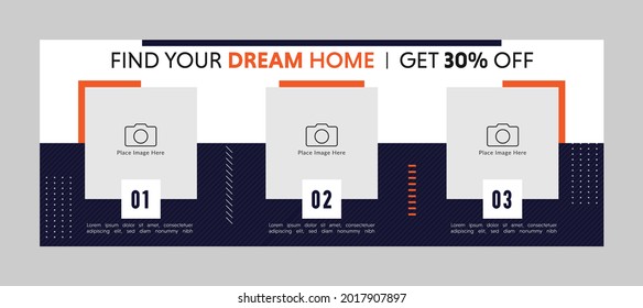 Real estate sale banner facebook cover page timeline web ad banner template horizental layout cocept design