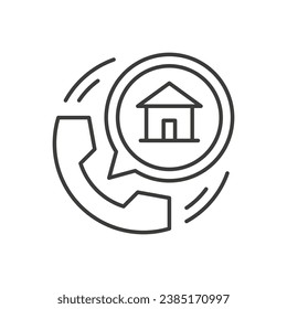 Real estate sale rent consulting customer support helpline hotline thin line art icon vector illustration. Residential apartment helpdesk client assistance call service advice asking communication