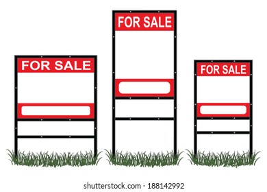 Real Estate For Sale Signs is an illustration of three different size for sale signs, Open space for your phone number and other information. 