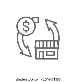 Real estate sales, exchange money for a house line icon.