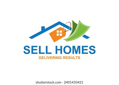 Real estate sales and rental property logo. Roof house with money illustration icon symbol.