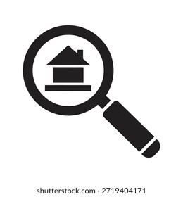 Real estate search house solid black vector icon isolated white background property home finding rent symbol graphic design illustration