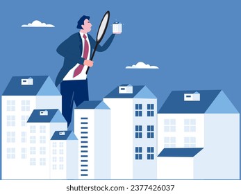 Real estate search or investment concept, vector illustration.