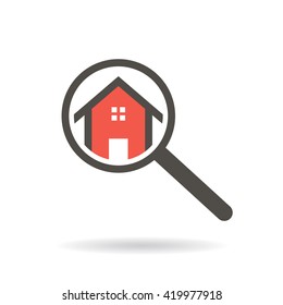 Real estate search logo of a house with magnifying glass