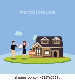 Real estate search, online property market, mortgage loan. Family buying house or renting apartment, virtual housing tour concept vector set. People signing documents, agents showing apartment