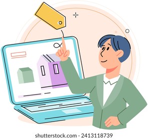 Real estate search. Vector illustration Investing in house through renting allowed individuals to generate passive income The property with mortgage served as collateral for loan Buyers utilized real