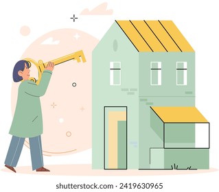 Real estate search. Vector illustration The property with mortgage offered individuals opportunity to build wealth Buyers sought professional advice when considering new home purchase Renting