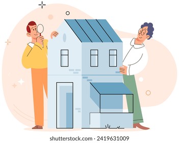 Real estate search. Vector illustration Renting and investing in house provided individuals with flexibility in living arrangements The mortgage loapplication underwent thorough review process