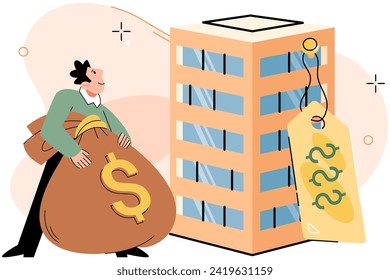 Real estate search. Vector illustration Investing in house through renting offered flexible housing solution The property with mortgage served as valuable asset for future financial endeavors