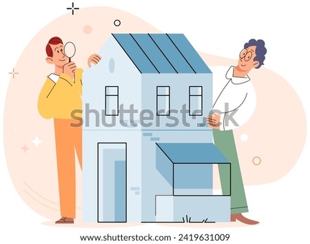 Real estate search. Vector illustration Renting and investing in house provided individuals with flexibility in living arrangements The mortgage loapplication underwent thorough review process