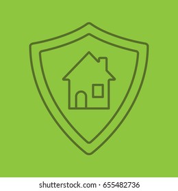 Real estate security color linear icon. Smart home. Protection shield with house. Thin line outline symbols on color background. Vector illustration