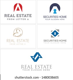 Real estate security home logo with icon   initial A E keyhole suitable for home building company business