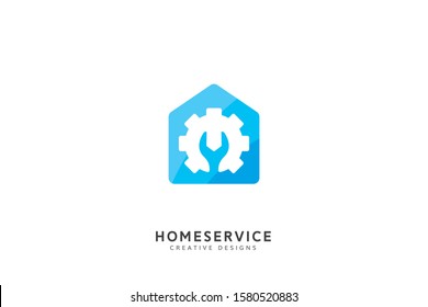 real estate service logo, home and gear logo vector, plumbing circle icon, full color illustration