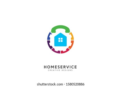 real estate service logo, home and gear logo vector, plumbing circle icon, full color illustration