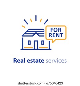 Real Estate Services, House For Rent Sign, Speech Bubble With Text, Rental Property, Apartment Rent, Vector Line Icon