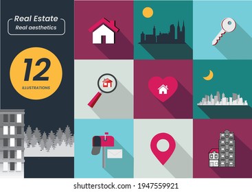 Real Estate set of home and conceptual flat style vector icons and illustrations