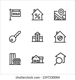 Real Estate. Set of outline vector icons. Includes such as Property, Building, Apartment and other