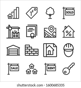 Real Estate. Set of outline vector icons. Includes such as Property, Building, Apartment and other