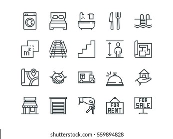 Bienes raíces. Conjunto de iconos de vector de esquema en un fondo blanco