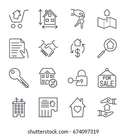 Real Estate. Set of outline vector icons. Includes such as Property, Building, Apartment and other. Editable Stroke