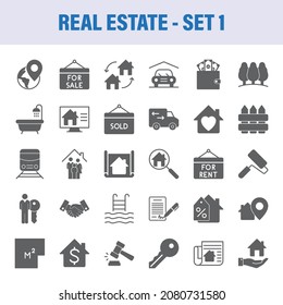 Real Estate Set Of Vector Icons. Flat design concept.