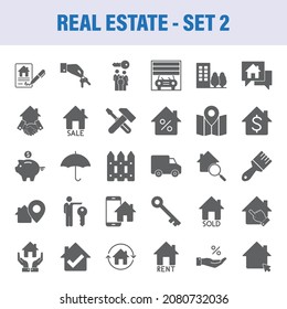Real Estate Set Of Vector Icons. Flat design concept.