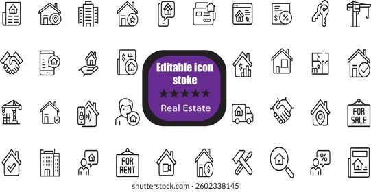Real Estate set of web icons in line style. Realty icons for web and mobile app.