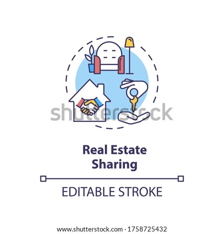 Real estate sharing concept icon. Communal coliving. Property rental. Apartment for sale. Cohousing idea thin line illustration. Vector isolated outline RGB color drawing. Editable stroke