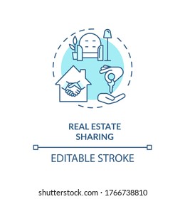 Real estate sharing turquoise concept icon. Communal coliving. Property rental. Apartment for sale. Cohousing idea thin line illustration. Vector isolated outline RGB color drawing. Editable stroke