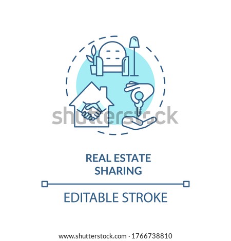 Real estate sharing turquoise concept icon. Communal coliving. Property rental. Apartment for sale. Cohousing idea thin line illustration. Vector isolated outline RGB color drawing. Editable stroke
