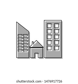 Real estate sign. Black line icon with gray shifted flat filled icon on white background. Illustration.