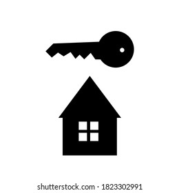Real estate sign. House outline vector icon. Construction housing. Key symbol. Flat simple line design illustration.