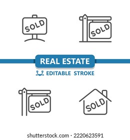 Real Estate Sign Icons. Sold, House Icon. Professional, 32x32 Pixel Perfect Vector Icon. Editable Stroke