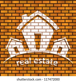 real estate sign on brick wall - vector illustration