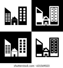 Real estate sign. Vector. Black and white icons and line icon on chess board.