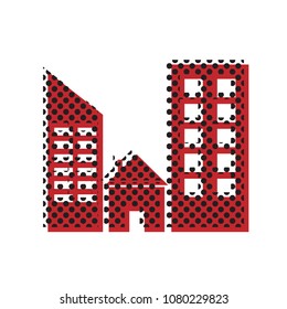 Real estate sign. Vector. Brown icon with shifted black circle pattern as duplicate at white background. Isolated.