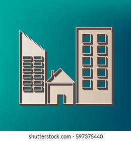 Real estate sign. Vector. Icon printed at 3d on sea color background.