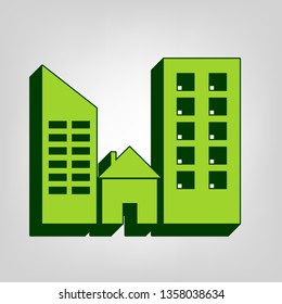 Real estate sign. Vector. Yellow green solid icon with dark green external body at light colored background.
