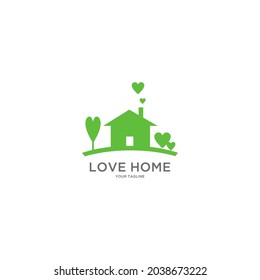 Real Estate simple flat logo design.green house icon concept and love