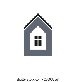 Real estate simple icon isolated on white background, abstract house depiction. Property symbol, conceptual building sign.