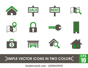 real estate simple vector icons in two colors