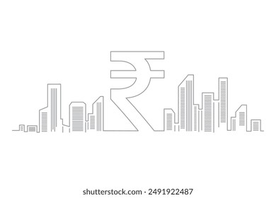 Real estate skyline with rupee symbol, investment in real estate