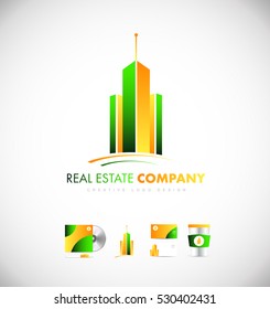 Real estate skyscraper building vector logo icon sign design template